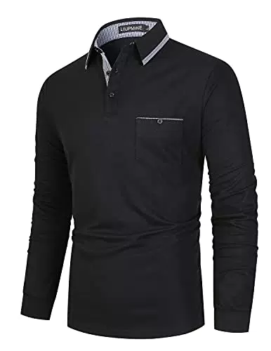 Herren Langarm Poloshirt von LIUPMWE - Klassisches Kariertes Polohemd - Regular Fit - Golf T-Shirt