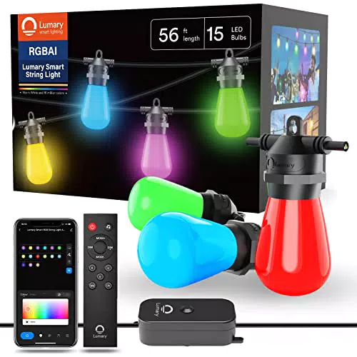 Lumary Smarte LED Lichterkette für den Außenbereich mit Fernbedienung - Bunte Lichterkette IP65 Wasserdicht - Kompatibel mit Alexa und Google Assistant