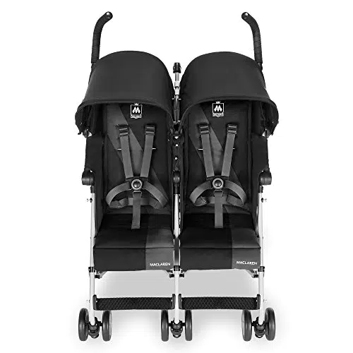 Maclaren Twin Triumph Kinderwagen - Leicht und kompakt, Liegesitz, Regenhülle - Schwarz