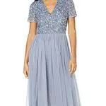 Maya Deluxe Damen Midi-Kleid mit V-Ausschnitt - Verziertes Brautjungfernkleid