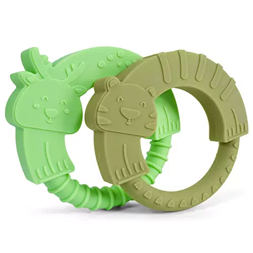 MCGMITT BPA-frei Beißring Baby Greifling, 2er-Set Tier Beissring Ring Spielzeug aus Silikon für Babys Junge Mädchen Zahnen ab 3 Monate Zahnungshilfe Baby