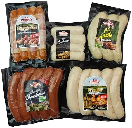 Grillpaket mit Bratwurst, Käsewurst, Rauchwurst, Debrecziner, Rostbratwurst, Berner Würstchen mit Käse & Bacon - Lebensmittel-Angebot
