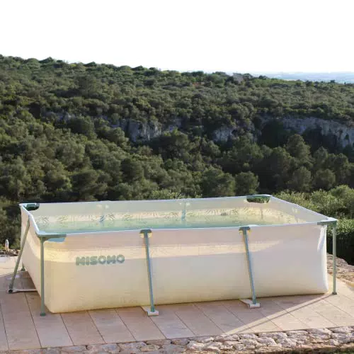 Misomo Frame Pool mit Pumpe, Rechteckig, Palmenblätter Muster