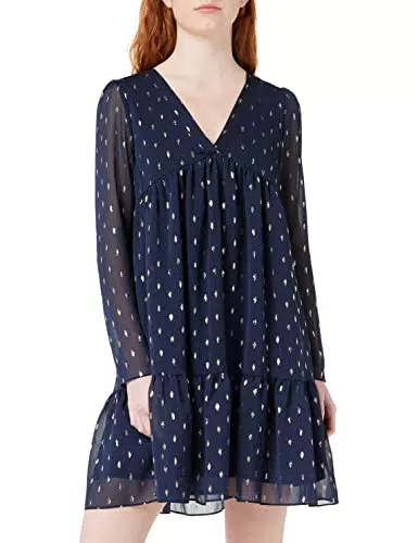 NafNaf Damen Foil R1 Kleid, Blau, 38