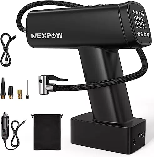 NexPow Tragbarer Luftkompressor 160PSI Elektrische Luftpumpe 12V Wiederaufladbar für Auto Fahrrad Motorrad Bälle