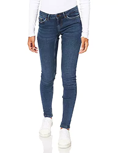 Noisy May Damen Slim Jeans mit Taschen - Dunkelblaue Denim