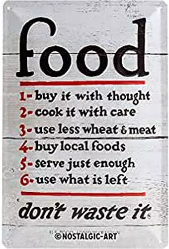 Retro Blechschild Food Don’t Waste It - Geschenkidee für die Küche, Vintage Design mit Spruch