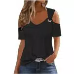 Damen Schulterfreies T-Shirt mit V-Ausschnitt – Sommerbluse für Frauen