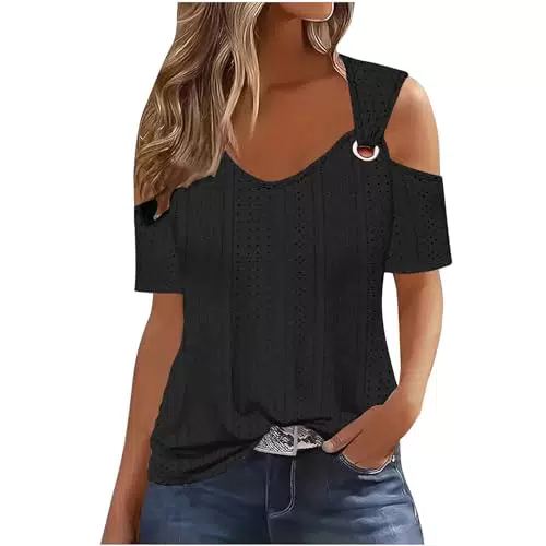 Damen Schulterfreies T-Shirt mit V-Ausschnitt – Sommerbluse für Frauen