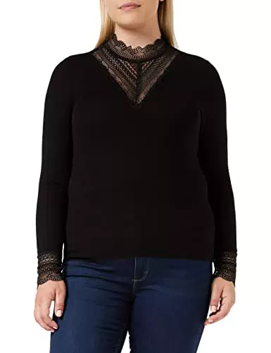 "ONLY Damen Spitzen Langarmshirt | Vintage Lace Top | Langarmshirt Damen Schwarz"