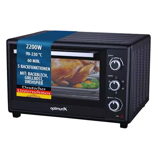 OptimumX Minibackofen mit Umluft und Drehspieß - Leistungsstark (2200W) - Anthrazit