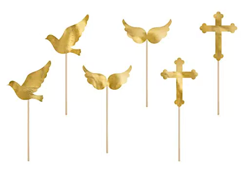 PartyDeco Cake Topper für Erstkommunion und Taufe - Gold