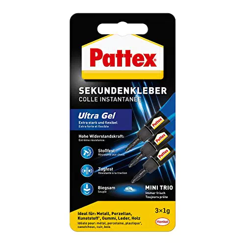 Pattex Sekundenkleber Ultra Gel Trio - Extra starker Superkleber für Gummi, Leder, Holz