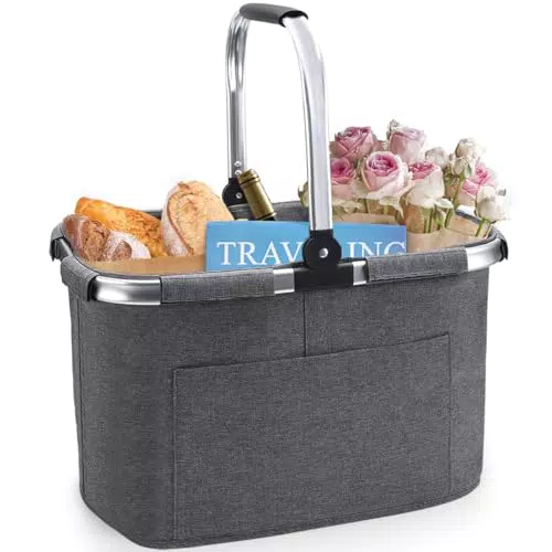 Faltbarer Einkaufskorb mit Alu-Griff - Großer Klappkorb für Einkaufen und Picknick