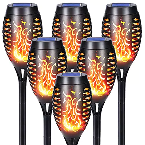 Solarlampen für Außen mit Realistischem Flammeneffekt - IP65 Wasserdicht - Gartenfackeln Solar