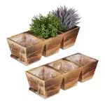 Relaxdays Blumenkasten aus Holz mit 3 Fächern und Folie, Vintage Kräuterkiste