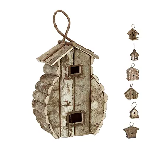 Relaxdays Deko Vogelhaus aus unbehandeltem Holz zum Aufhängen - Nistkasten für Balkon und Garten, Naturstil