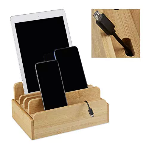 Bambus Ladestation für Tablet & Smartphone Organizer - Relaxdays
