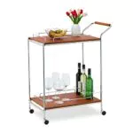 Servierwagen von Relaxdays mit Rollen und 2 Etagen, Flaschenhalter, Holzoptik & Chrom. Maße: 90x77x40 cm. Perfekt für die Küche.