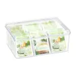Teebox von Relaxdays mit 6 Fächern und Klappdeckel - Aromaschutz - Transparent