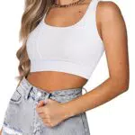Reoria Damen Sportweste Tanktop mit eckigem Ausschnitt - Weiß