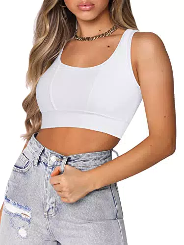 Reoria Damen Sportweste Tanktop mit eckigem Ausschnitt - Weiß