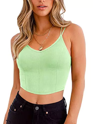 Reoria Damen V-Ausschnitt Bustier Crop Top mit Spaghettiträgern - Grün