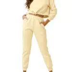 Reoria Damen Trainingsanzug Activewear Fitness Set mit Taschen - Apricot