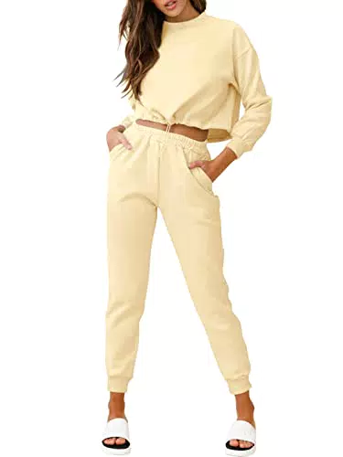 Reoria Damen Trainingsanzug Activewear Fitness Set mit Taschen - Apricot