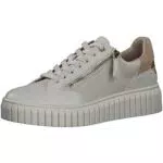 s.Oliver Damen Sneaker aus Kunstleder mit Schnürsenkeln und Reißverschluss - Vegan - Beige - Modell: Flach