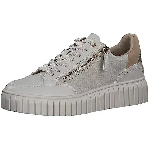 s.Oliver Damen Sneaker aus Kunstleder mit Schnürsenkeln und Reißverschluss - Vegan - Beige - Modell: Flach