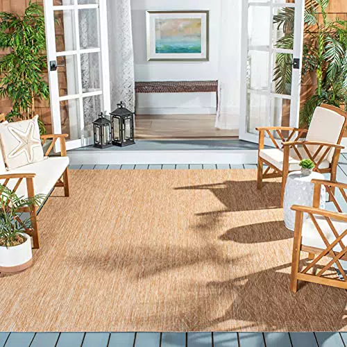 SAFAVIEH Zeitgenössischer Teppich für Innen & Außen - Courtyard Kollektion, Kurzer Flor, Natürlich - 160 x 231 cm
