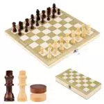 Holz Schachspiel - Handgefertigtes Schachbrett aus Echtholz - Klappbares 3-in-1 Schachbrett-Set - Hochwertiges Schachbrett für Familie und Party