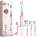SEAGO Elektrische Zahnbürste Kinder ab 3-12 jahre Kinderzahnbürsten mit Farbigem Licht Smart Timer 4 Weich Bürstenköpfes Wasserdicht Baby Schallzahnbürste für Mädchen Jungen SG-977