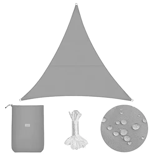 Sekey Sonnensegel Dreieckig PES Polyester - Sonnenschutz UV Schutz Windschutz - Balkon Garten - Hellgrau