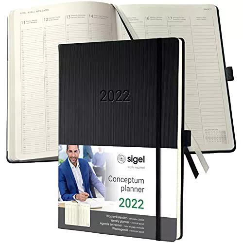 SIGEL Planungsbuch Terminplaner Wochenkalender 2022 - A4+ - 1 Woche = 2 Seiten - Hardcover - 192 Seiten