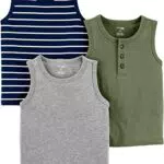 Carter's Baby-Jungen Muscle Tank Tops - Grau Meliert/Marineblau/Olivgrün - 3-6 Monate