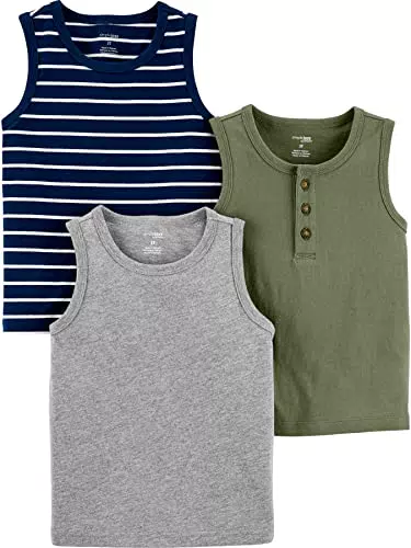 Carter's Baby-Jungen Muscle Tank Tops - Grau Meliert/Marineblau/Olivgrün - 3-6 Monate