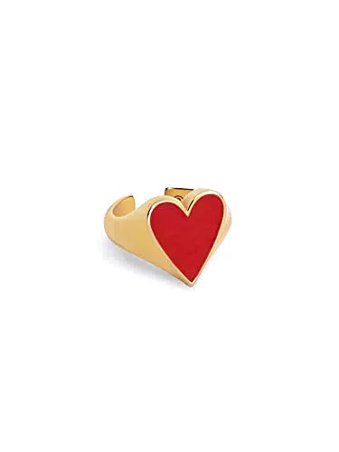 "SINGULARU - Roter Emaille Ring aus 18 kt vergoldetem Messing - Verstellbarer Damenring"