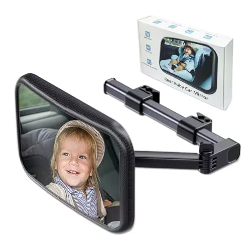 Auto Baby Rückspiegel mit Metall Clip für Rücksitz - 360° Drehbar & Bruchsicher - Großes Sichtfeld - Passend für die meisten Autos