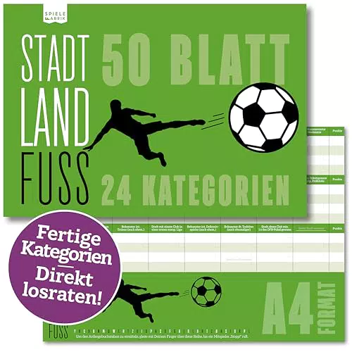 Fußball Spielblock A4 mit 24 Kategorien | Spiele-Klassiker 2.0 für Fußball-Fans