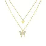 Schmetterling Halskette aus Sterling Silber - Doppelschicht Anhänger Kette