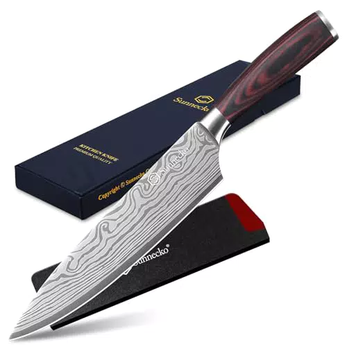 Sunnecko Profi Küchenmesser aus Edelstahl mit Pakkaholz Griff - Scharfes Fleischmesser in Geschenkbox