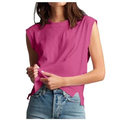 Damen Tank Top Sommer Rundhals Basic Shirt - Elegante Ärmellose Bluse aus Baumwolle