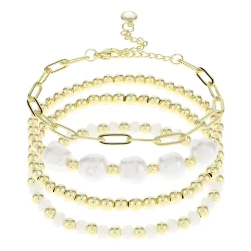 "Perlen Armband Damen Set - Goldene Armkette mit Kristall - Modeschmuck für Frauen"