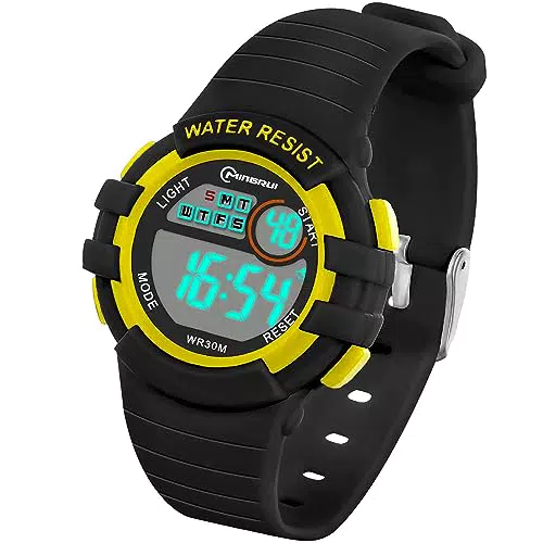 Kinder Digitaluhr von TENOCK - LED Sportuhr, wasserdicht mit Alarm und Stoppuhr