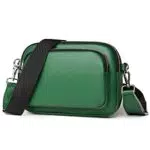 Damen Umhängetasche aus echtem Leder - Moderne Crossbody Bag mit breitem Schultergurt und 3 Fächern