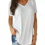 Tincini Damen T-Shirt V-Ausschnitt Sommer Kurzarm Tunika aus Baumwolle