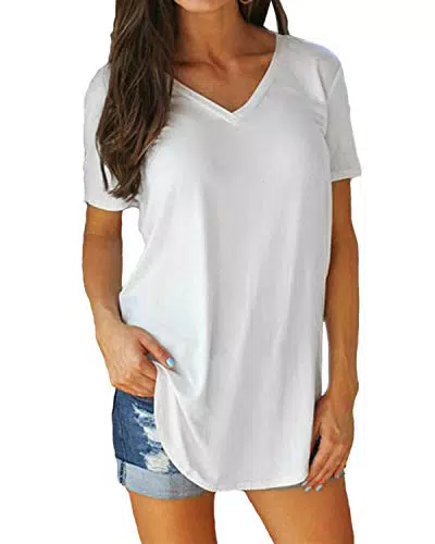 "Tincini Damen T-Shirt V-Ausschnitt Sommer Kurzarm Tunika aus Baumwolle"