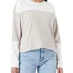 TOM TAILOR Denim Damen Pullover Colorblock - Beige/Grau